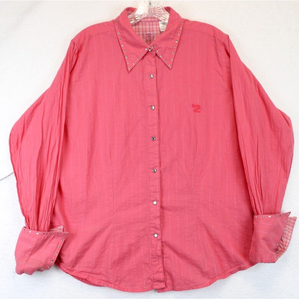 Twenty X Wrangler Western Shirt Womens XL Jeweled Snap Button Contrast Rose